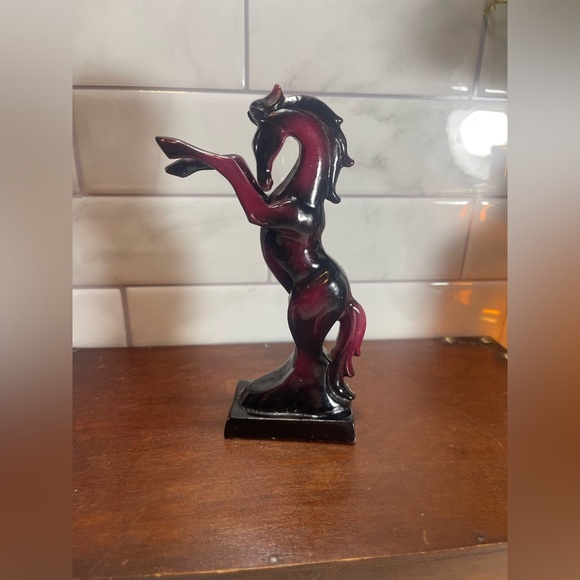 Wild Horse Stallion Asian Figurine Resin Deep Red Pink - Picture 3 of 12